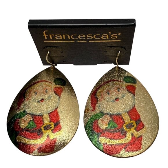 FRANCESCA'S Retro Santa Earrings Teardrop Pierced Dangle Holiday Jewelry - Picture 1 of 4